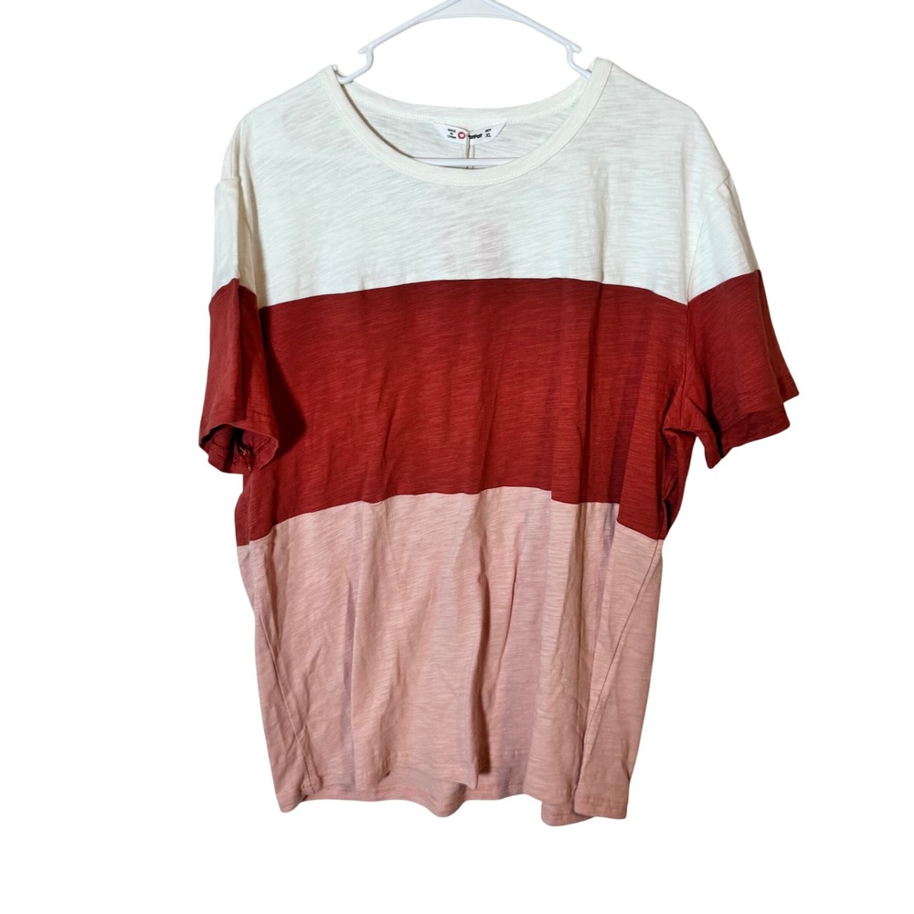 PatPat Mens XL Colorblock Slub Knit T-Shirt White Red Pink‎ Short Sleeve Tee NEW
